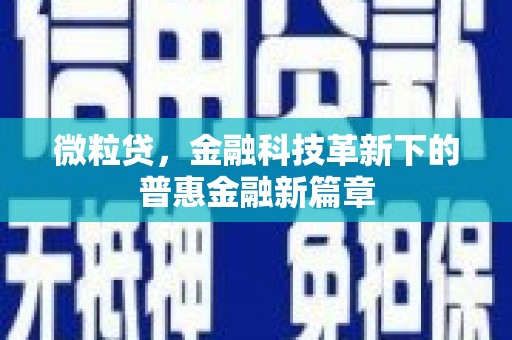 农安微粒贷，金融科技革新下的普惠金融新篇章